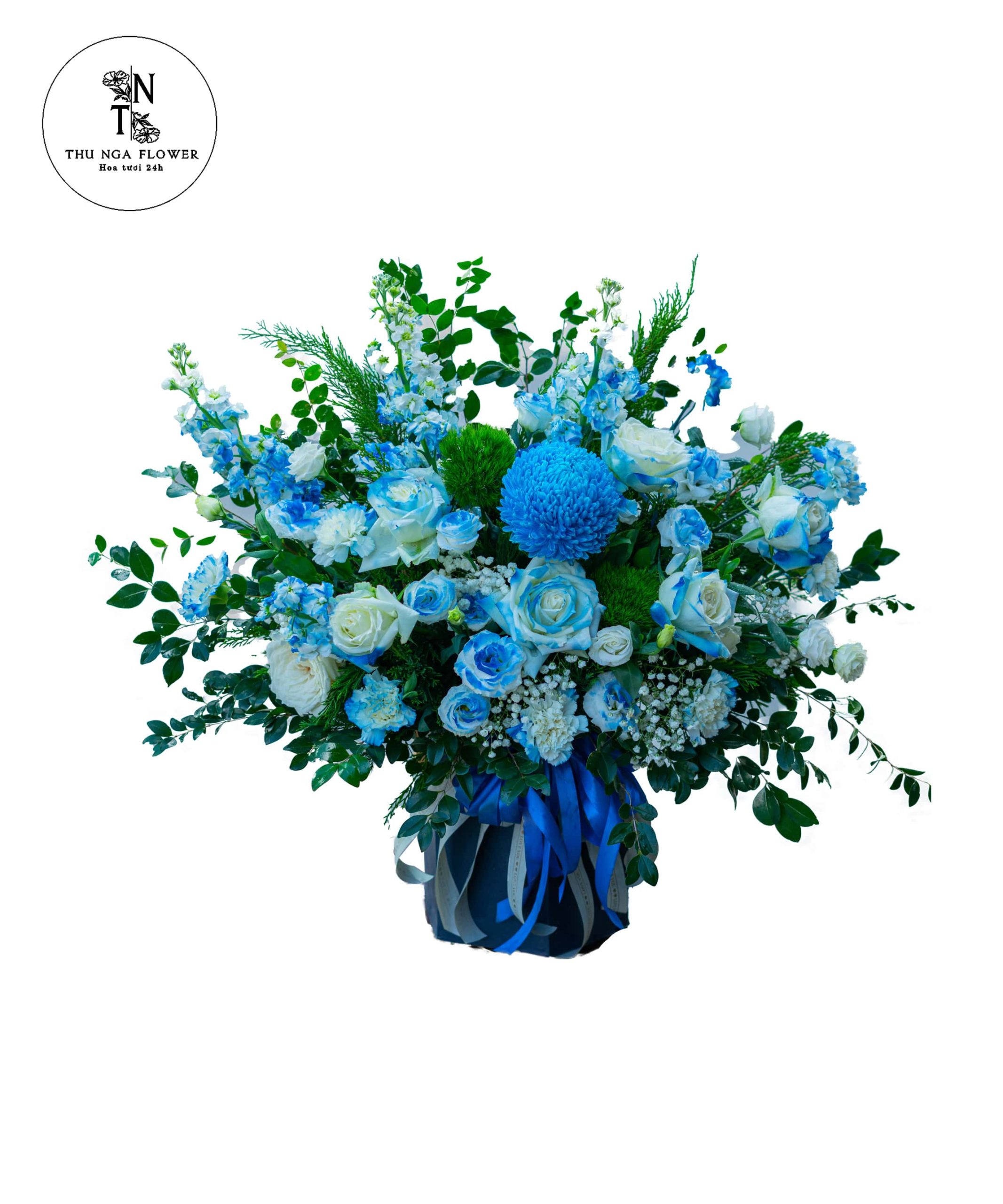 Giỏ hoa hồng xanh