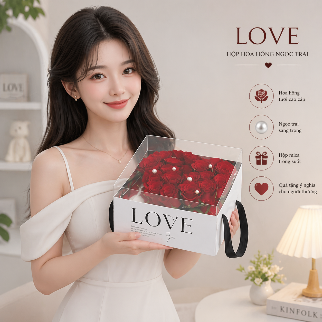 Bộ Hộp Mica Love Vuông Cao Cấp – Mẫu Hộp Hot Trend Cho Shop Hoa & Quà Tặng