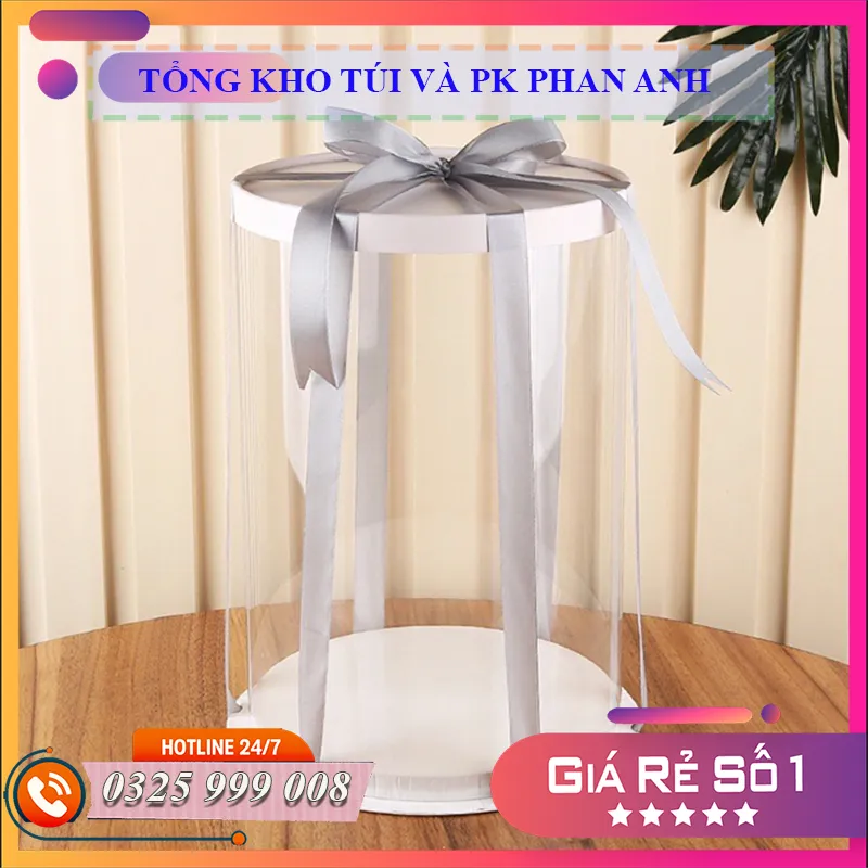Hộp đựng bánh/quà sinh nhật đế tròn trắng