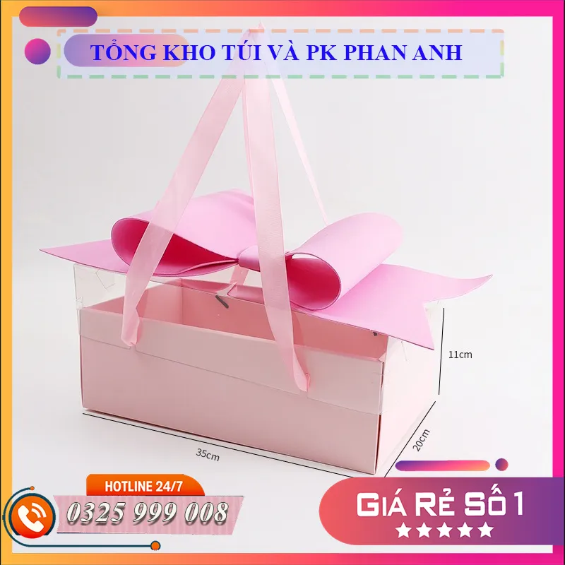 Hộp đựng quà nắp nơ hồng có quai