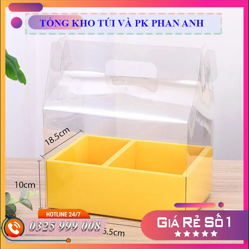 Hộp mica 2 ngăn màu vàng có quai xách
