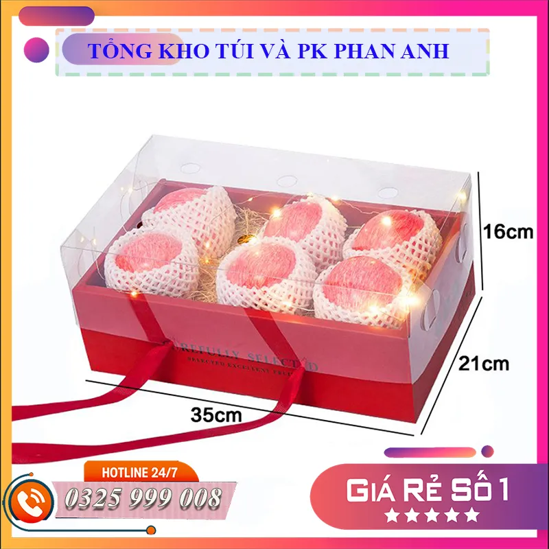 Hộp mica đế giấy đỏ đựng hoa quả/ quà tặng